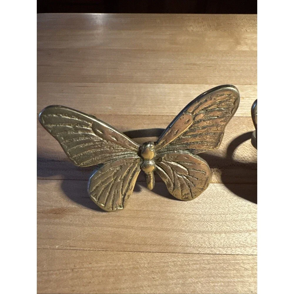 Set Of 2 Rosenthal Netter Brass Butterfly Napkin Rings Vintage MCM Retro